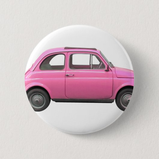 Rosa Vintages italienisches Auto Fiats 500 Button (Vorderseite)