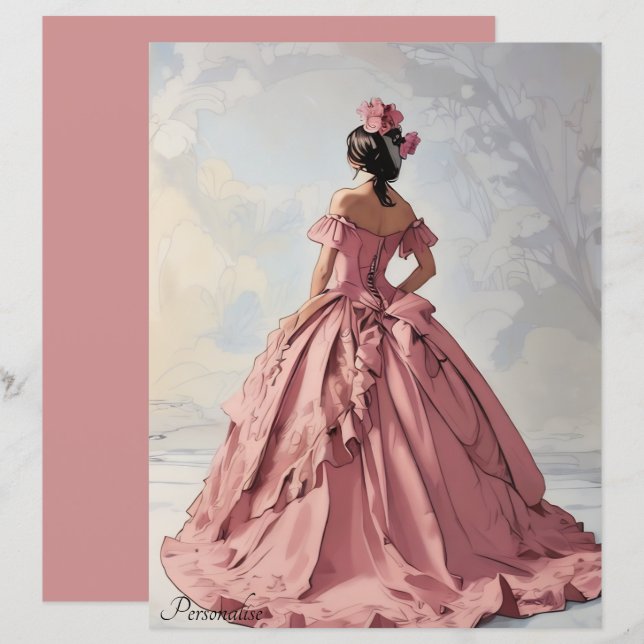 Rosa Vintages Kleid Viktorianische Lady Scrapbook (Vorne/Hinten)