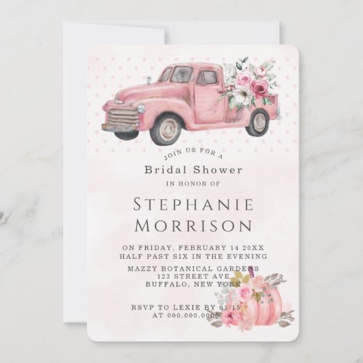 Rosa Vintages LKW-Brautparty Einladung (Vorderseite)