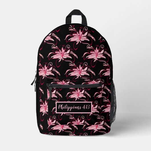 Rosa Vintages Muster mit Bibelverse Bedruckter Rucksack (Vorderseite)