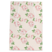 Rosa Vintages Rosen-Muster mit Monogramm Mittlere Geschenktüte (Rückseite)