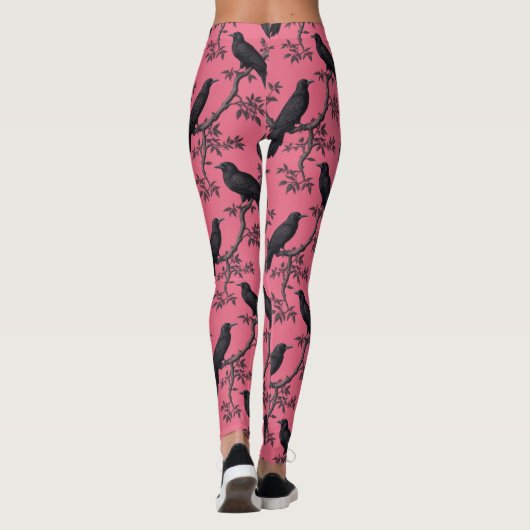 Rosa Vintages Vogelmuster Leggings (Rückseite)