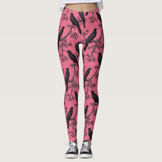 Rosa Vintages Vogelmuster Leggings (Vorderseite)