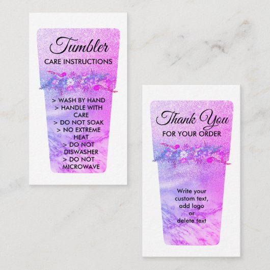 Rosa Vinyl gedruckte Tasse Tumbler Care Anleitung Visitenkarte (Vorne/Hinten)