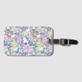Rosa Violet Lila Gold Aquarellfarben Blume Blätter Gepäckanhänger (Vorderseite (Horizontal))