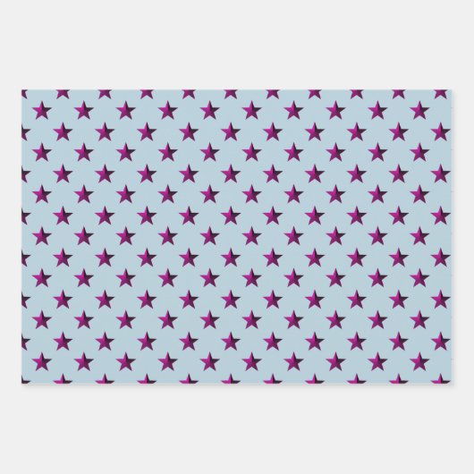 Rosa Violet Lila Stars Dusty Blue Geschenkpapier Set (Vorderseite 3)