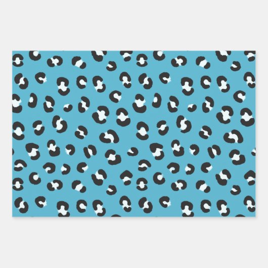 Rosa, Violett, Blauer Leopardenprint Geschenkpapier Set (Vorderseite)