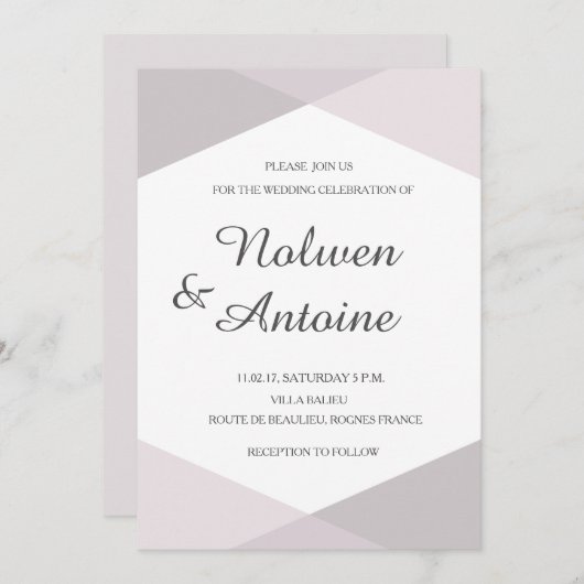 Rosa-violett geometrisch elegante Hochzeit Einladung (Vorne/Hinten)