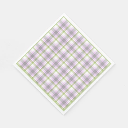 Rosa Violett Lila Zitronengrün Weißer Tartan Karie Serviette (Ecke)