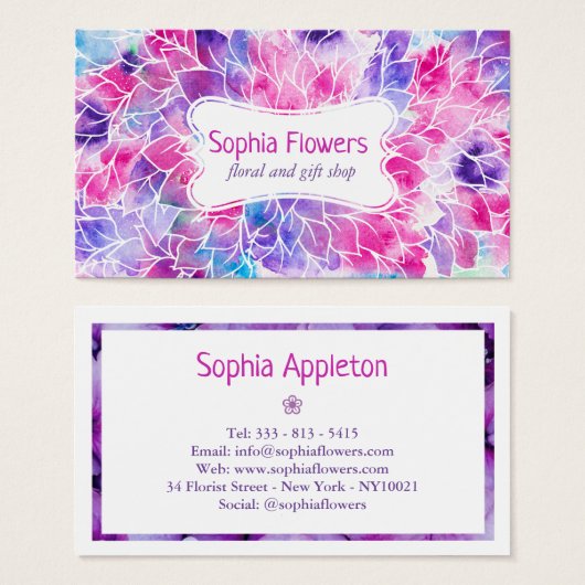 Rosa violette aquamarine, handbemalte Aquarellblum (Vorne & Hinten)