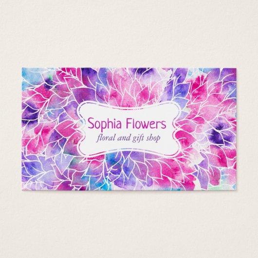 Rosa violette aquamarine, handbemalte Aquarellblum (Vorderseite)