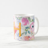 Rosa violette Blumen Aquarellfarben Monogramm Kaffeetasse (VorderseiteRechts)