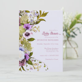 Rosa violette Blumen | Bloom Baby Shower Einladung