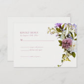 Rosa violette Blumen | Bloom Wedding RSVP Card Begleitkarte (Vorne/Hinten)
