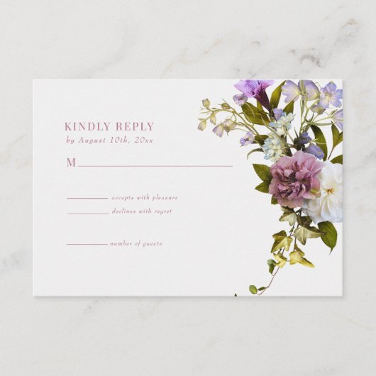 Rosa violette Blumen | Bloom Wedding RSVP Card Begleitkarte (Vorderseite)