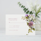 Rosa violette Blumen | Bloom Wedding RSVP Card Begleitkarte (Stehend Vorderseite)