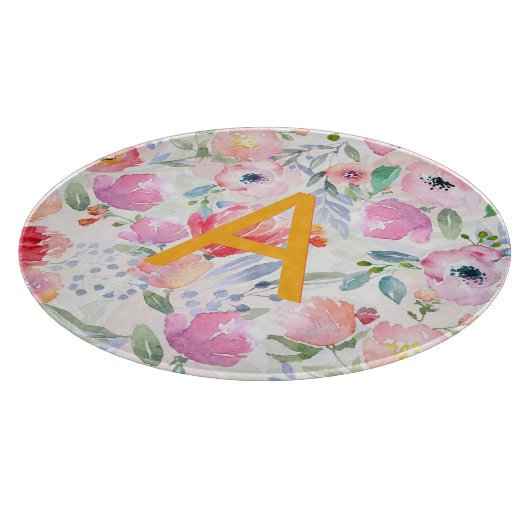 Rosa violette Blumen Chic Monogramm Schneidebrett (Ecke)