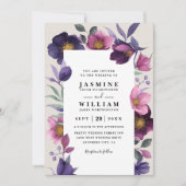 Rosa violette Blumen elegante moderne QR-Code-Hoch Einladung (Vorderseite)
