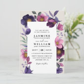 Rosa violette Blumen elegante moderne QR-Code-Hoch Einladung (Stehend Vorderseite)