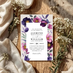 Rosa violette Blumen elegante moderne QR-Code-Hoch Einladung