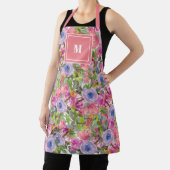 Rosa violette Blumen Grüne Blätter Boho Monogram Schürze (InSitu)