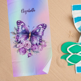 Rosa-violette Blumen, holografisch Strandtuch