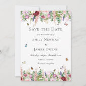 Rosa violette Blumen mit Schmetterlingen Save the  Date (Vorderseite)