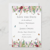Rosa violette Blumen mit Schmetterlingen Save the Save The Date (Vorderseite)