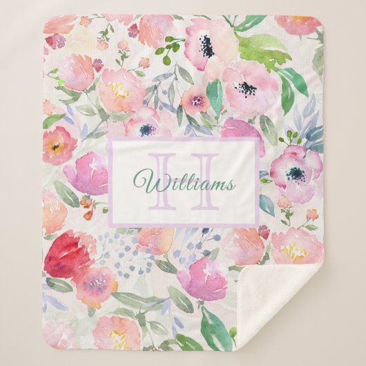 Rosa, violette Blumen - Name der Familie Sherpadecke (Vorderseite)