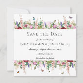 Rosa violette Blumen Schmetterlinge | SAVE THE DAT Date (Vorderseite)