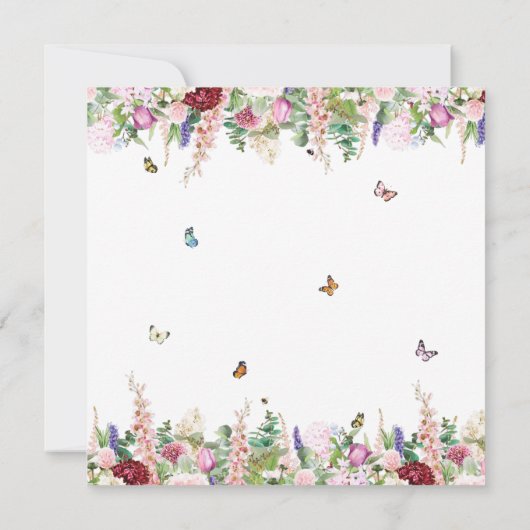 Rosa violette Blumen Schmetterlinge Square Babydus Einladung (Rückseite)