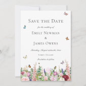 Rosa violette Blumen und Schmetterlinge Save the D Save The Date (Vorderseite)