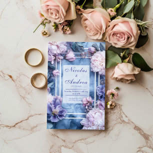 Rosa Violette Florale Geometrische Blaue Marmor Ho Einladung