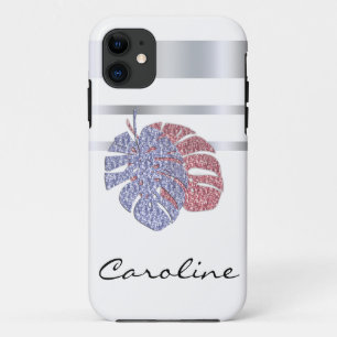 Rosa violette Glitzer glänzen Monstera tropische B Case-Mate iPhone Hülle