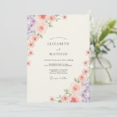 Rosa-violette Pfingstrosen-Hochzeit Einladung (Stehend Vorderseite)