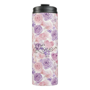 Rosa violette rosafarbene Blumen Herzen Thermosbecher