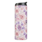 Rosa violette rosafarbene Blumen Herzen Thermosbecher (Nach links gedreht)