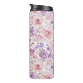 Rosa violette rosafarbene Blumen Herzen Thermosbecher (Nach rechts gedreht)