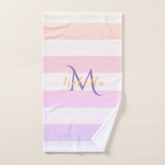 Rosa violette Streifen Monogramm-Bezeichnung Badhandtuch Set (Handtuch)