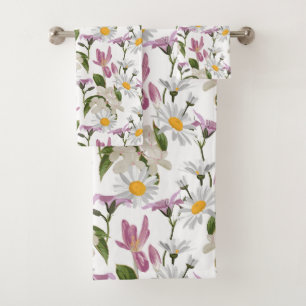 Rosa violette tropische Margerite und wilde Lilien Badhandtuch Set