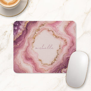 Rosa Violetter Geode-Marmor Gold Personalisierter  Mousepad