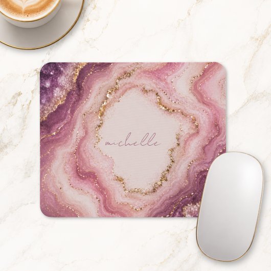 Rosa Violetter Geode-Marmor Gold Personalisierter Mousepad