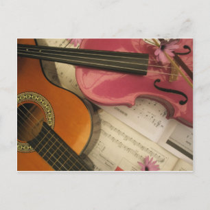 Rosa Violine und Gitarre Postkarte