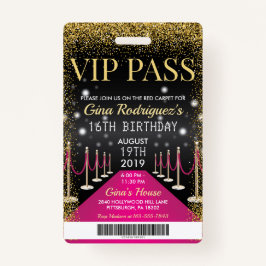 Rosa VIP-Pass Hollywood Red Carpet Geburtstag Ausweis