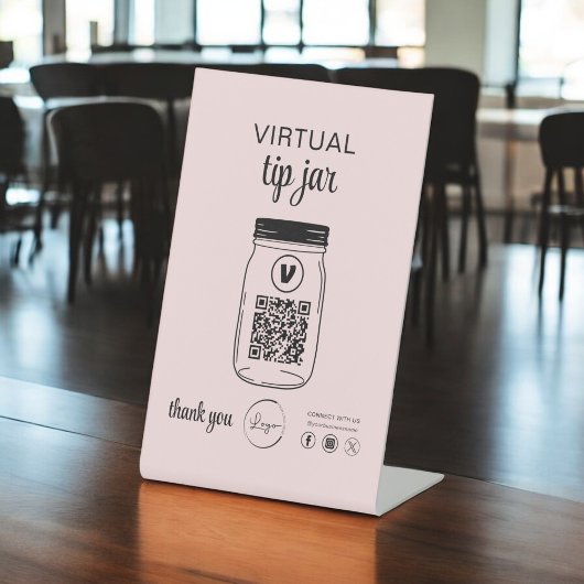 Rosa Virtual Tipp Jar QR-Logo Weiß Sockelschild