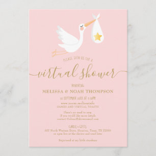Rosa virtuelle Online-Baby-Shower auf Distanz Einladung