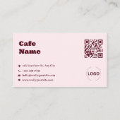 Rosa Visitenkarte für Coffeeshops mit QR-Code (Rückseite)