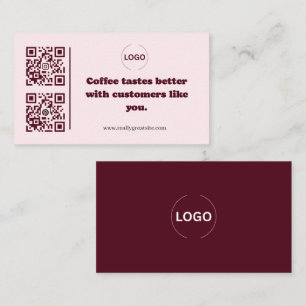 Rosa Visitenkarte für Coffeeshops mit QR-Code