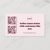Rosa Visitenkarte für Coffeeshops mit QR-Code (Vorderseite)