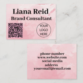 Rosa Visitenkarte mit QL-Code und Logo